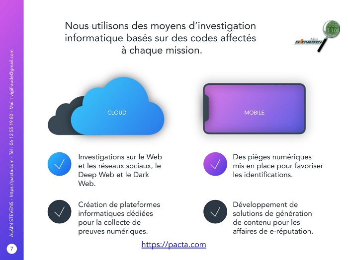 Enquête informatique pour cyberinfractions, diffusion de contenus illicites ou malveillants, tentatives d'escroquerie